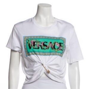 Versace Graphic Print Crew Neck Crop Top